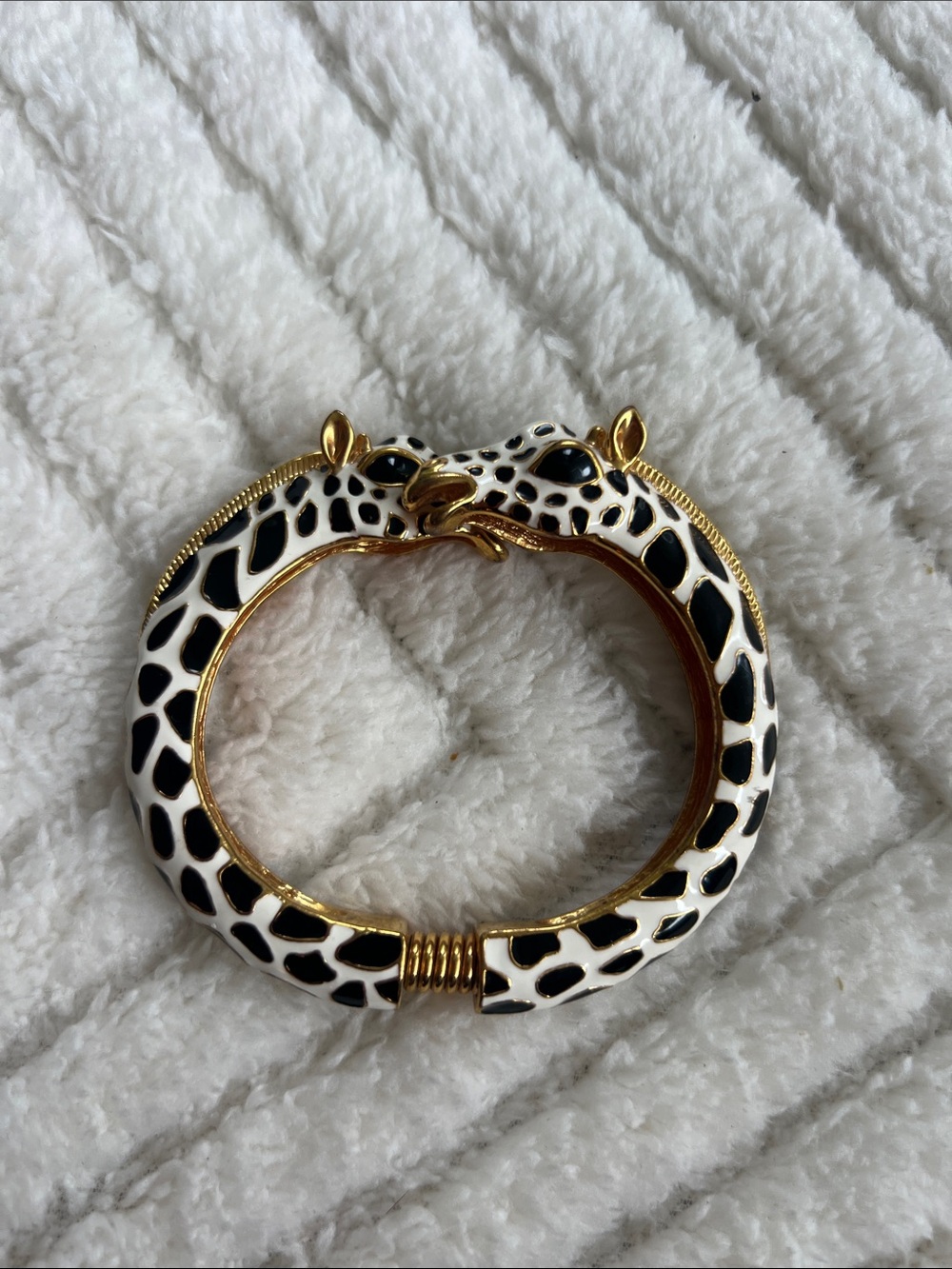 Kenneth Jay Lane Black & White Giraffe 22k Gold Bangle Bracelet KJL